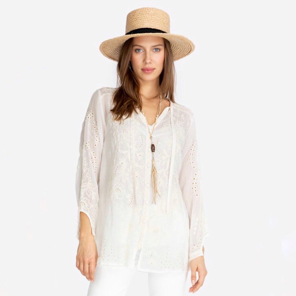 Johnny Was Monroe Embroidered Blouse Natural